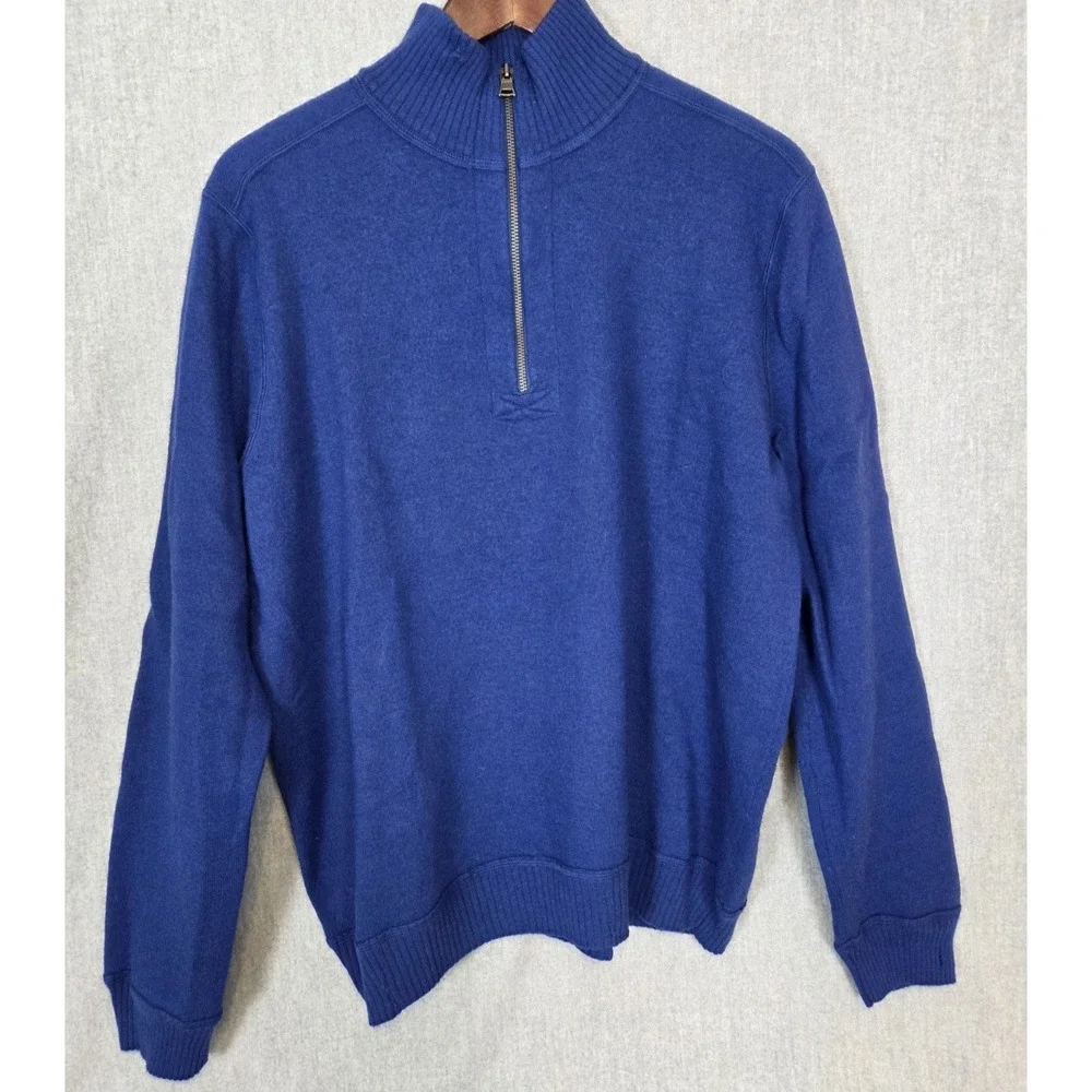 Banana Republic Men's XL Sweater 1/4 Zip 100% Wool Royal Blue Mock Neck Soft Dad
